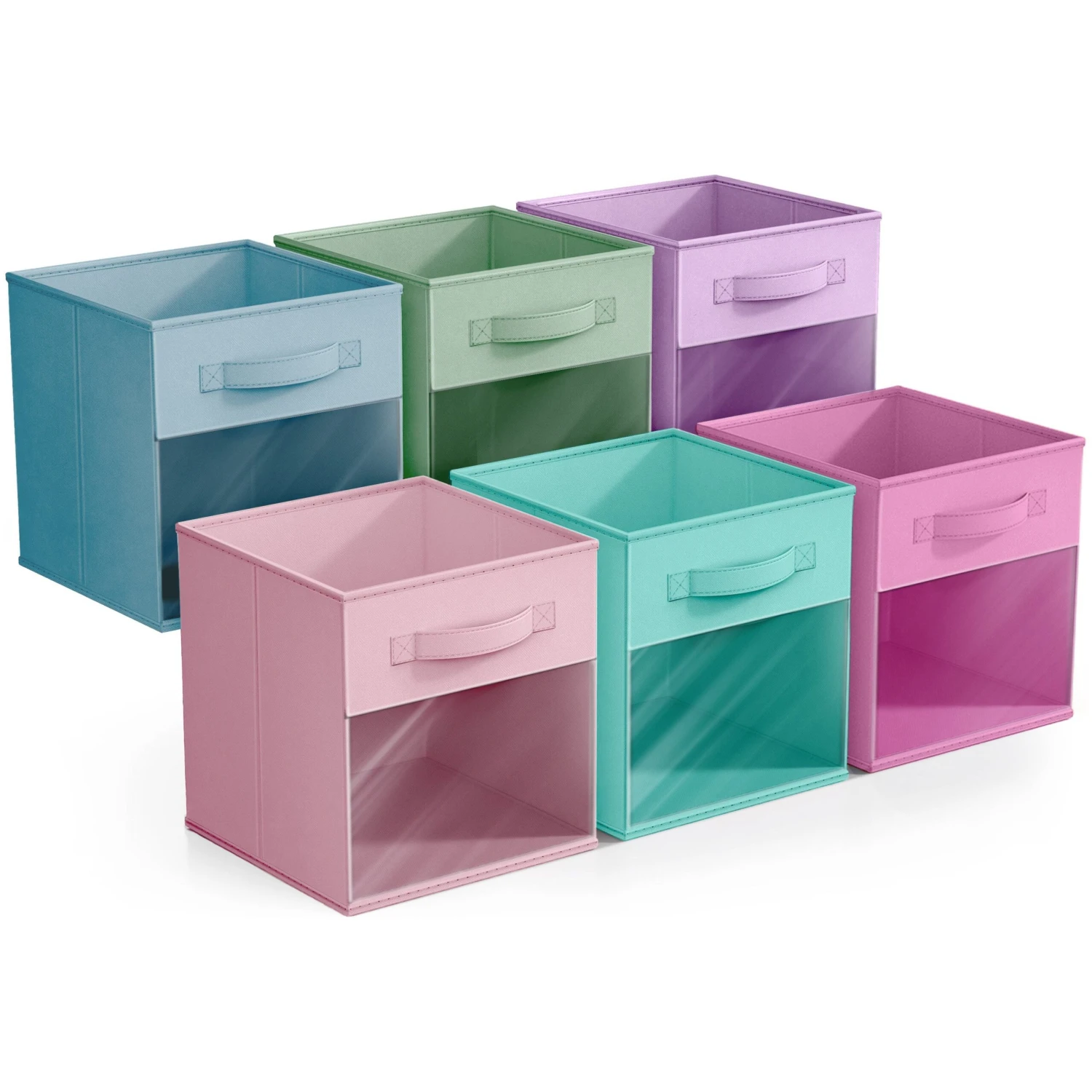 11" Cube Storage Bins With Window (6 Pack, Pastel Set) 16 11" Cube Storage Bins With Window (6 Pack, Pastel Set) - Image 14