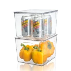 Plastic Container Bins With Lids Set