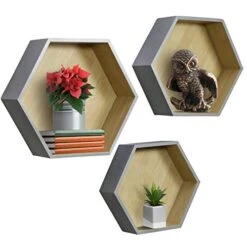 Honeycomb Floating Hexagon Shelves (Set Of 3) -Sorbus Decor Shop 1. WD HEX GRY Main e0791c4d 6618 4b1a bc29 a131d3539188