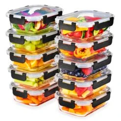Rectangular Glass Meal Prep Containers Airtight Lids (Set Of 10)