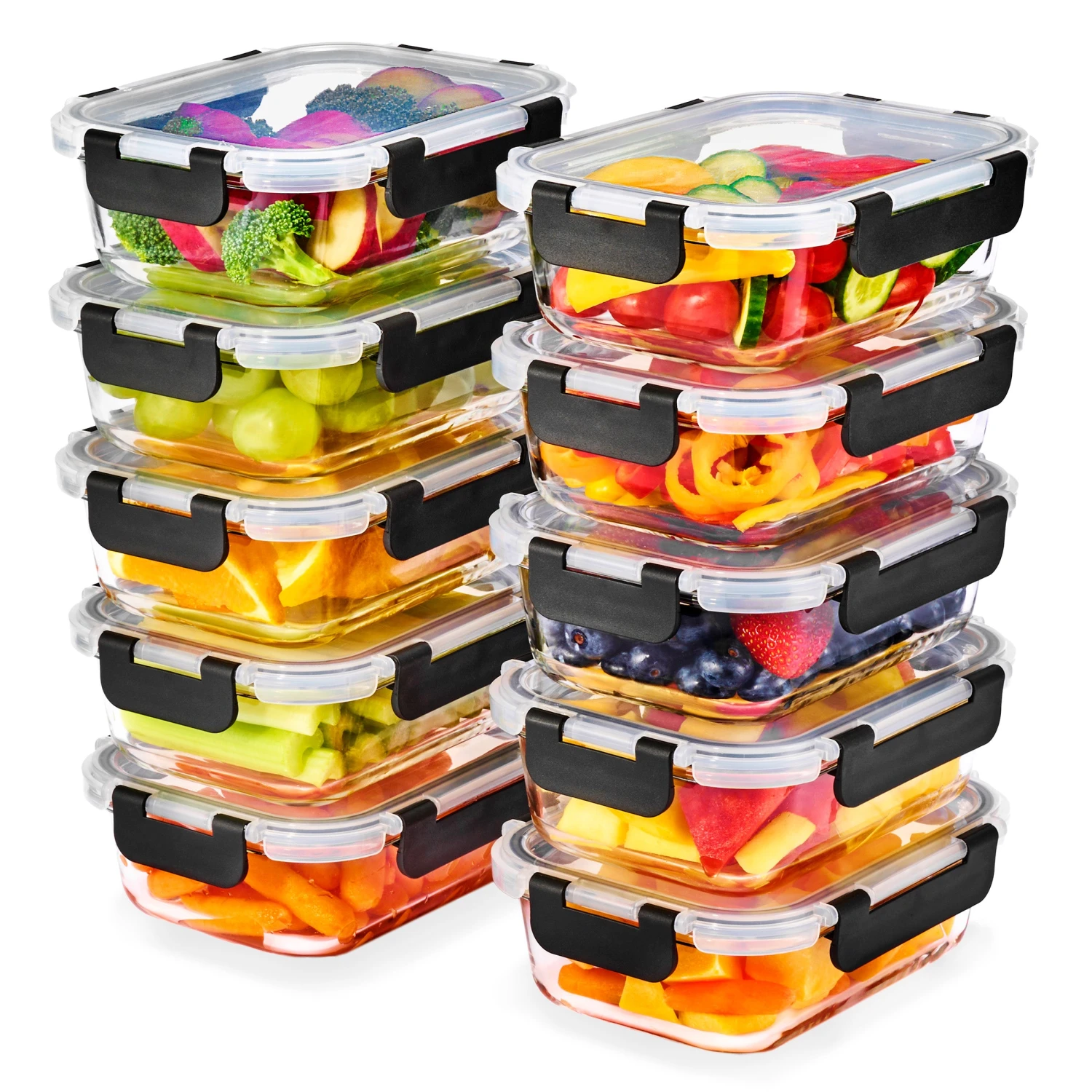 Rectangular Glass Meal Prep Containers Airtight Lids (Set Of 10) 3 Rectangular Glass Meal Prep Containers Airtight Lids (Set Of 10)