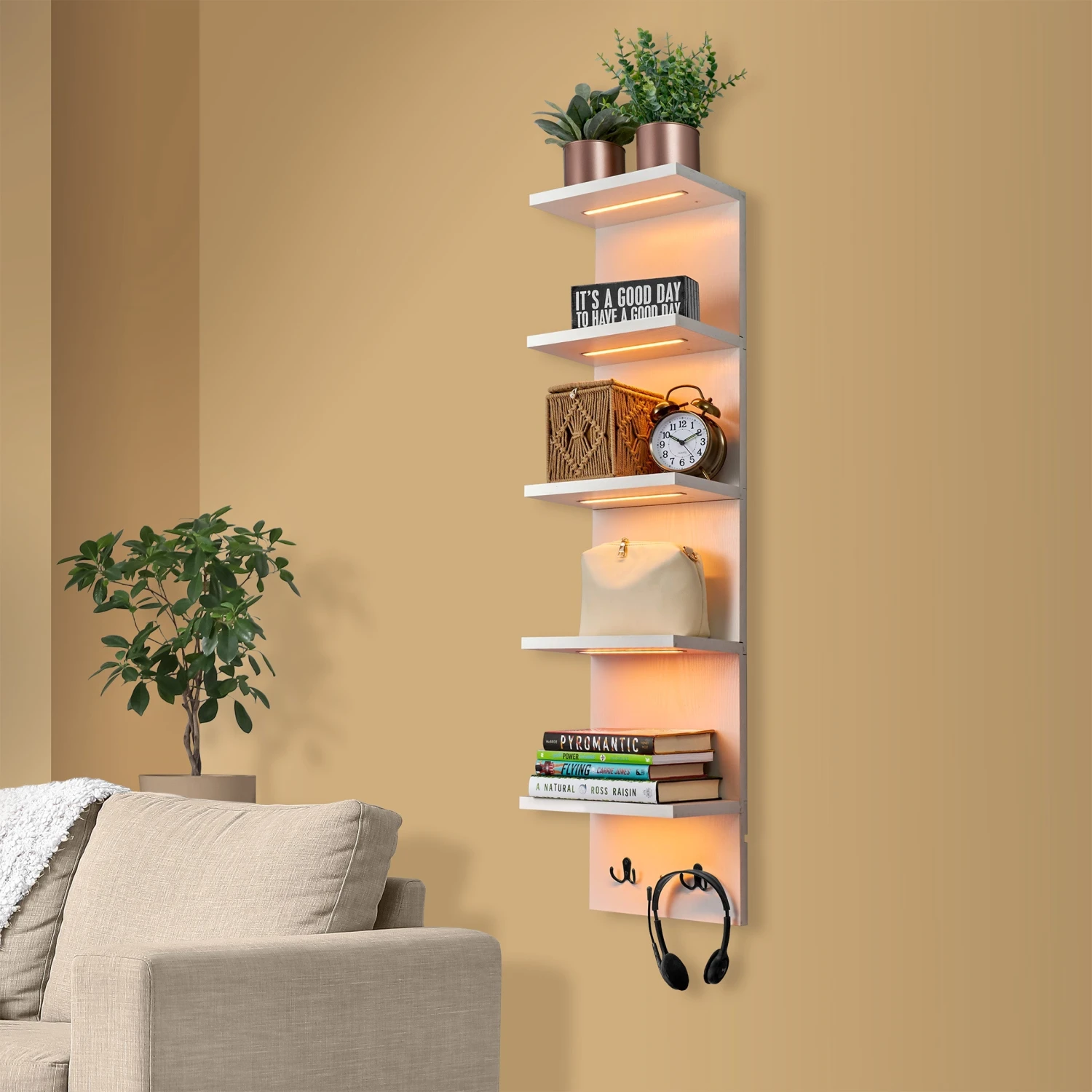5 Tier Vertical Wall Shelf Unit With LED Lights 5 5 Tier Vertical Wall Shelf Unit With LED Lights - Image 3