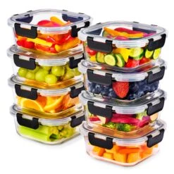 Square Glass Meal Prep Containers Airtight Lids (Set Of 8)