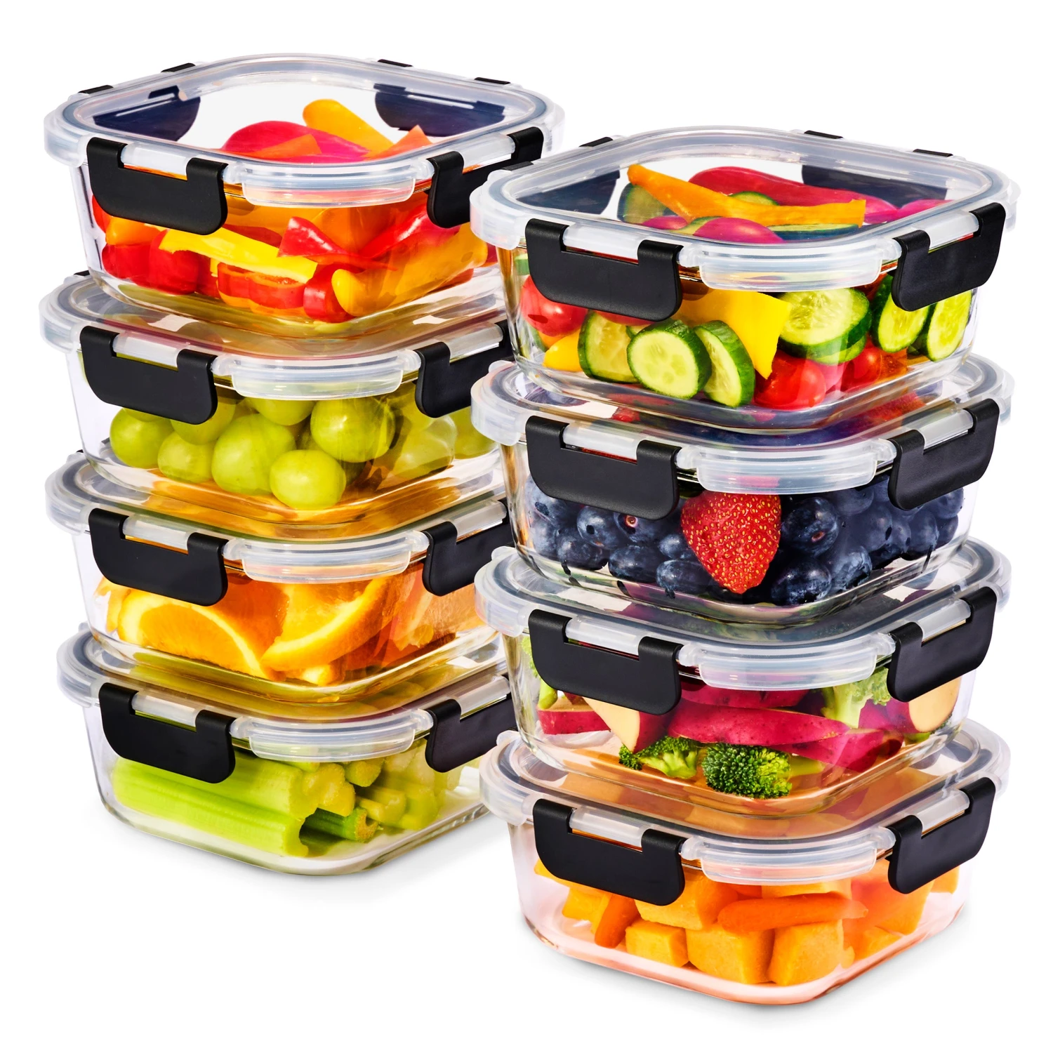 Square Glass Meal Prep Containers Airtight Lids (Set Of 8) 3 Square Glass Meal Prep Containers Airtight Lids (Set Of 8)