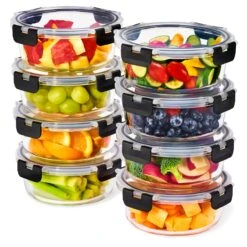 Glass Round Food Containers With Airtight Lids (8 Pack)