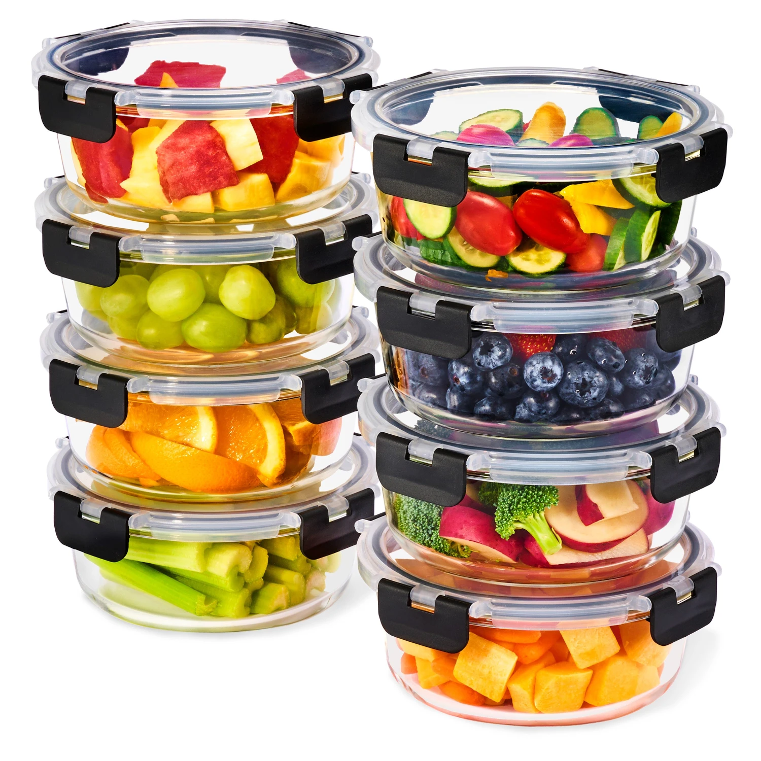 Glass Round Food Containers With Airtight Lids (8 Pack) 3 Glass Round Food Containers With Airtight Lids (8 Pack)