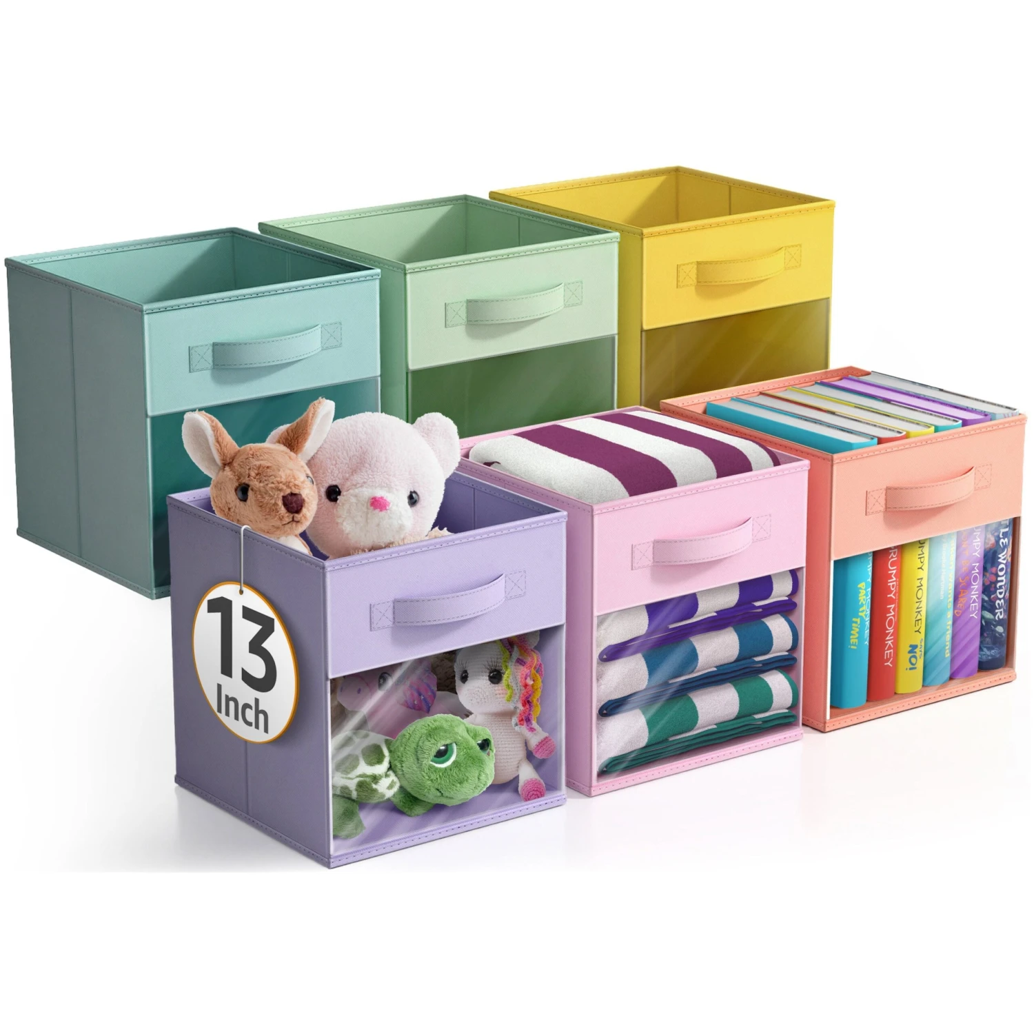 13" Large Cube Storage Bins With Window (6 Pack, Pastel) 3 13" Large Cube Storage Bins With Window (6 Pack, Pastel)