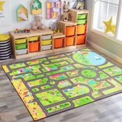 City Streets Car Road Map Kids Play Mat (L, XL)