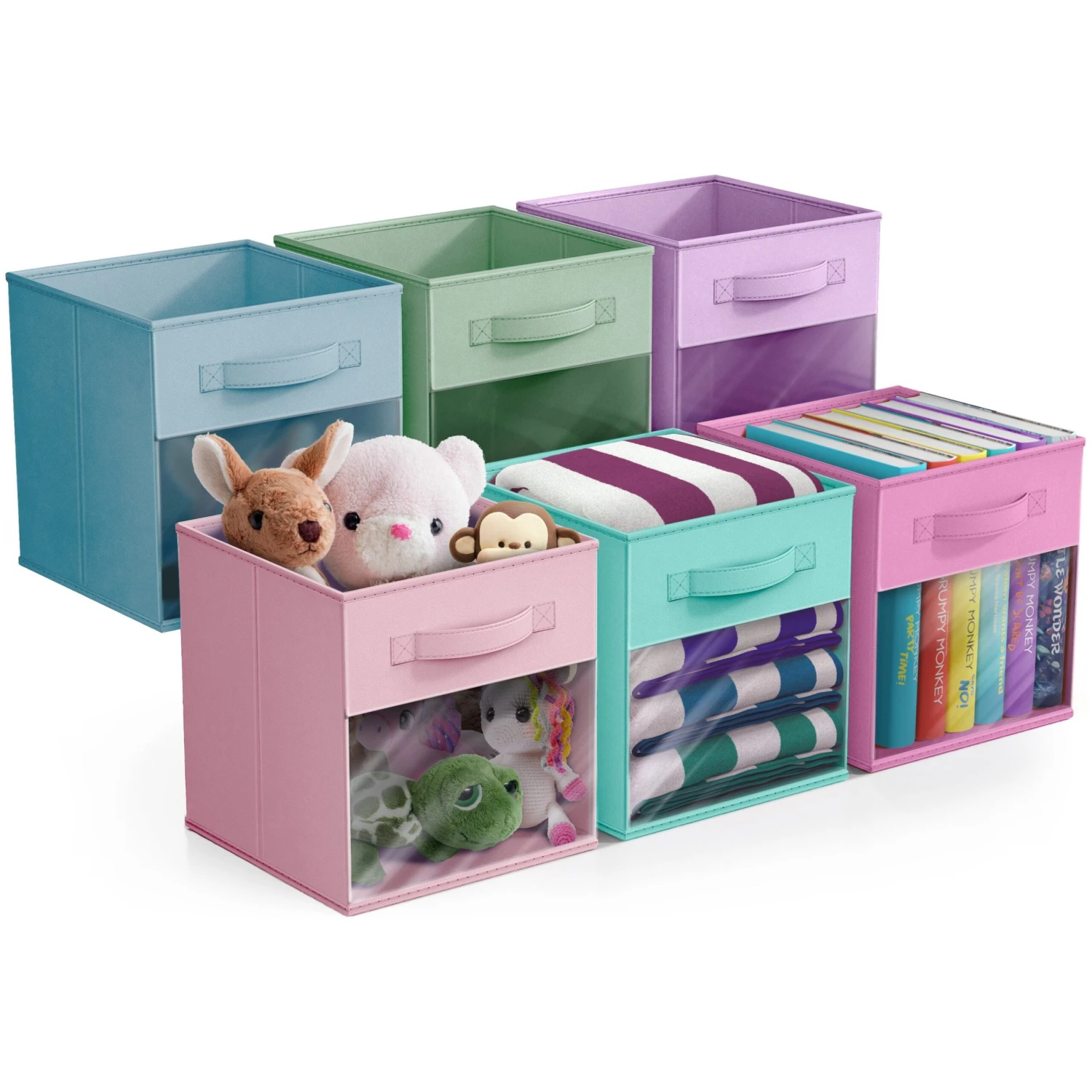 11" Cube Storage Bins With Window (6 Pack, Pastel Set) 9 11" Cube Storage Bins With Window (6 Pack, Pastel Set) - Image 7