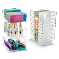 Plastic Clear Container Bins With Handles (10 Pack)