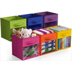 11" Cube Storage Bins With Window (6 Pack, Multi-Colored)