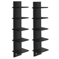 5 Tier Vertical Wall Shelf Unit With Hooks (Set Of 2)