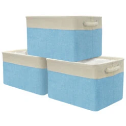 Twill Storage Basket Set With Trim (3 Pack)