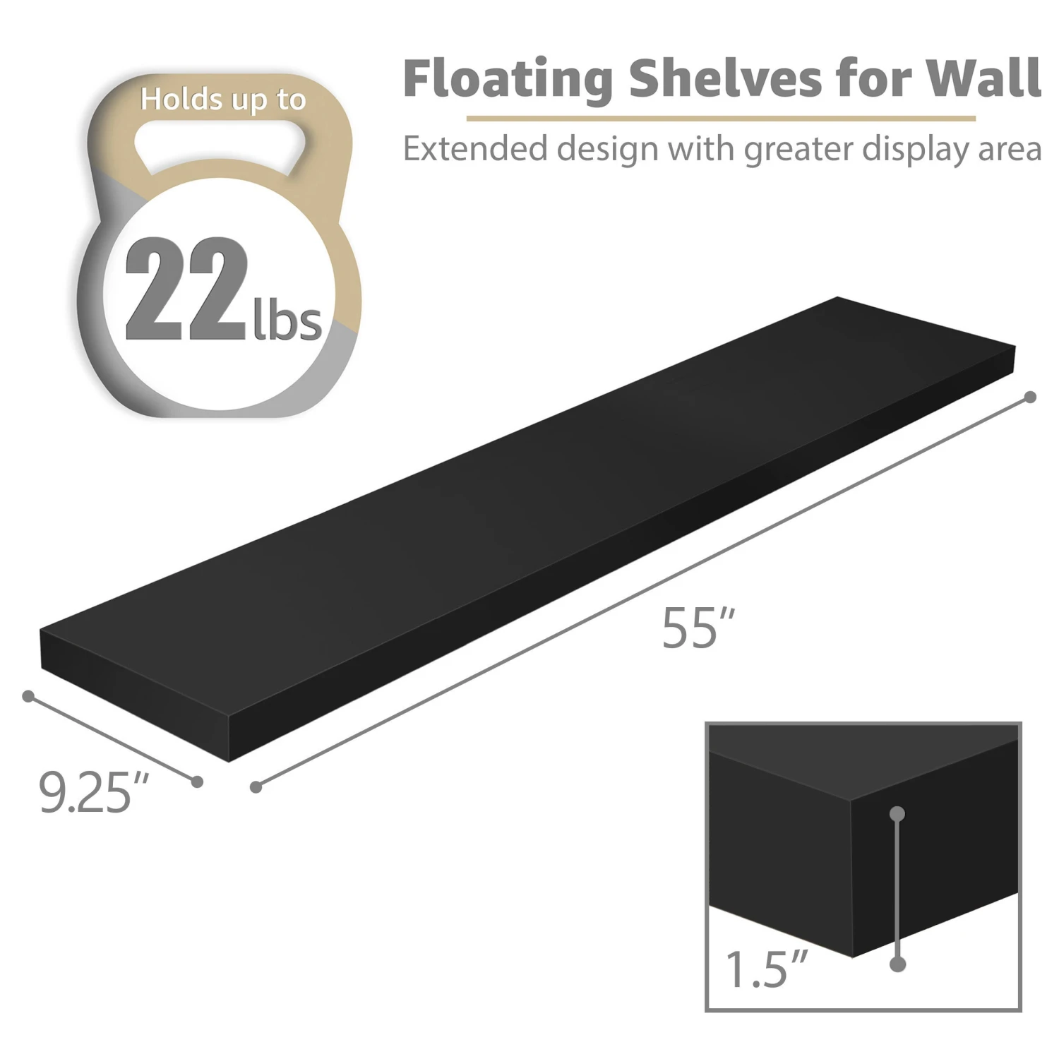 55-Inch Extra Long Floating Shelves (Set Of 2) 5 55-Inch Extra Long Floating Shelves (Set Of 2) - Image 3