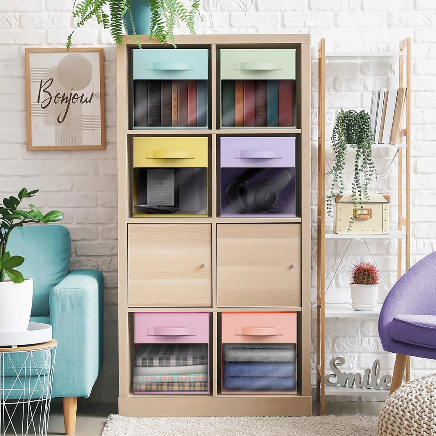 11" Cube Storage Bins With Window (6 Pack, Pastel Set) 4 11" Cube Storage Bins With Window (6 Pack, Pastel Set) - Image 2