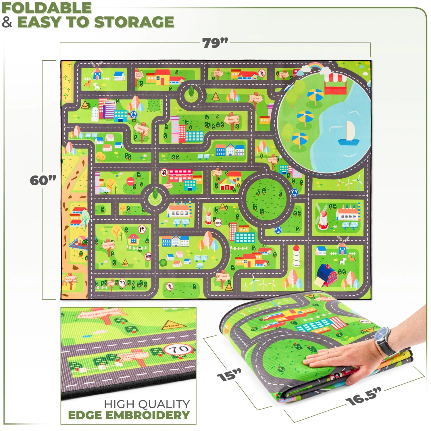 City Streets Car Road Map Kids Play Mat (L, XL) 4 City Streets Car Road Map Kids Play Mat (L, XL) - Image 2