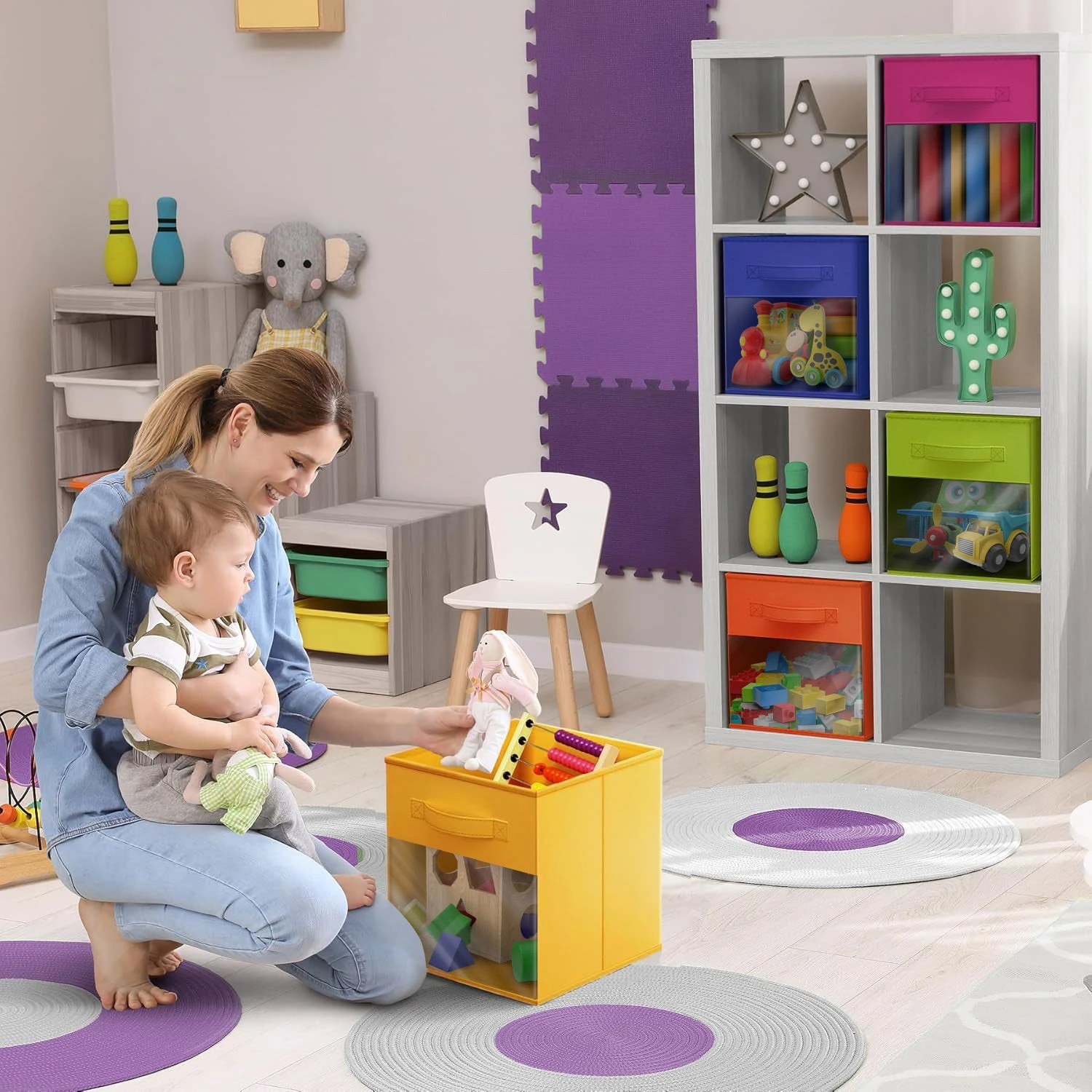 13" Large Cube Storage Bins With Windows (6 Pack Multi) 4 13" Large Cube Storage Bins With Windows (6 Pack Multi) - Image 2