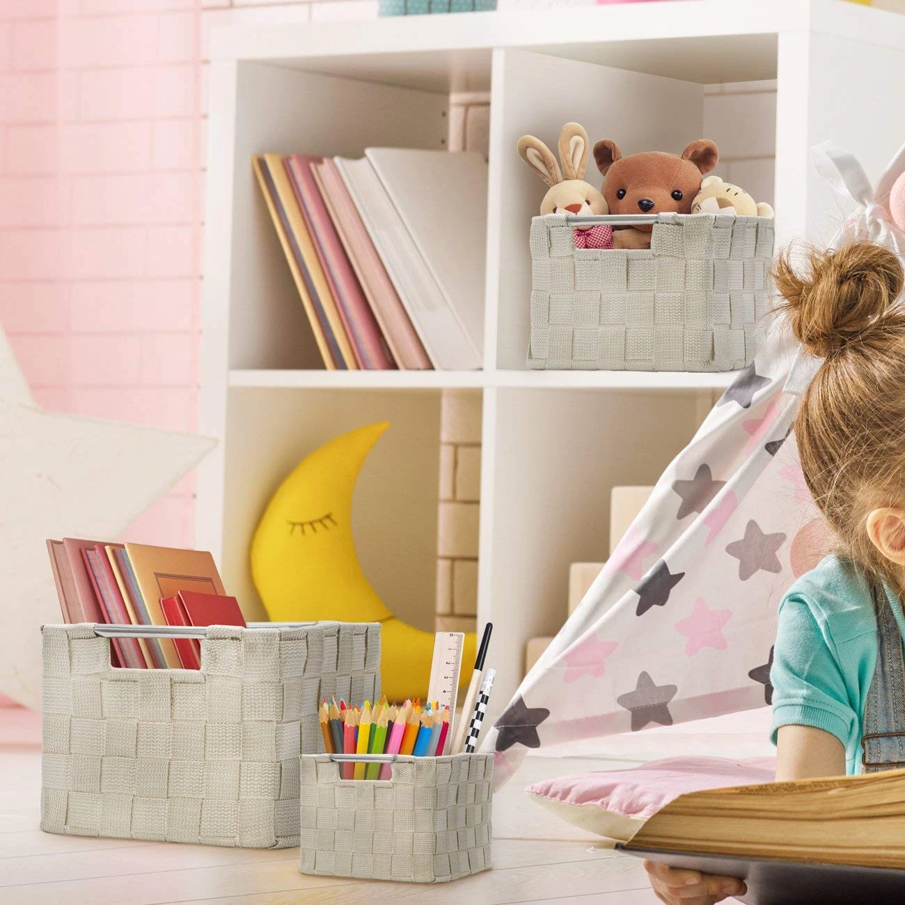 Double Woven Basket Bin Set (3 Pc) 4 Double Woven Basket Bin Set (3 Pc) - Image 2