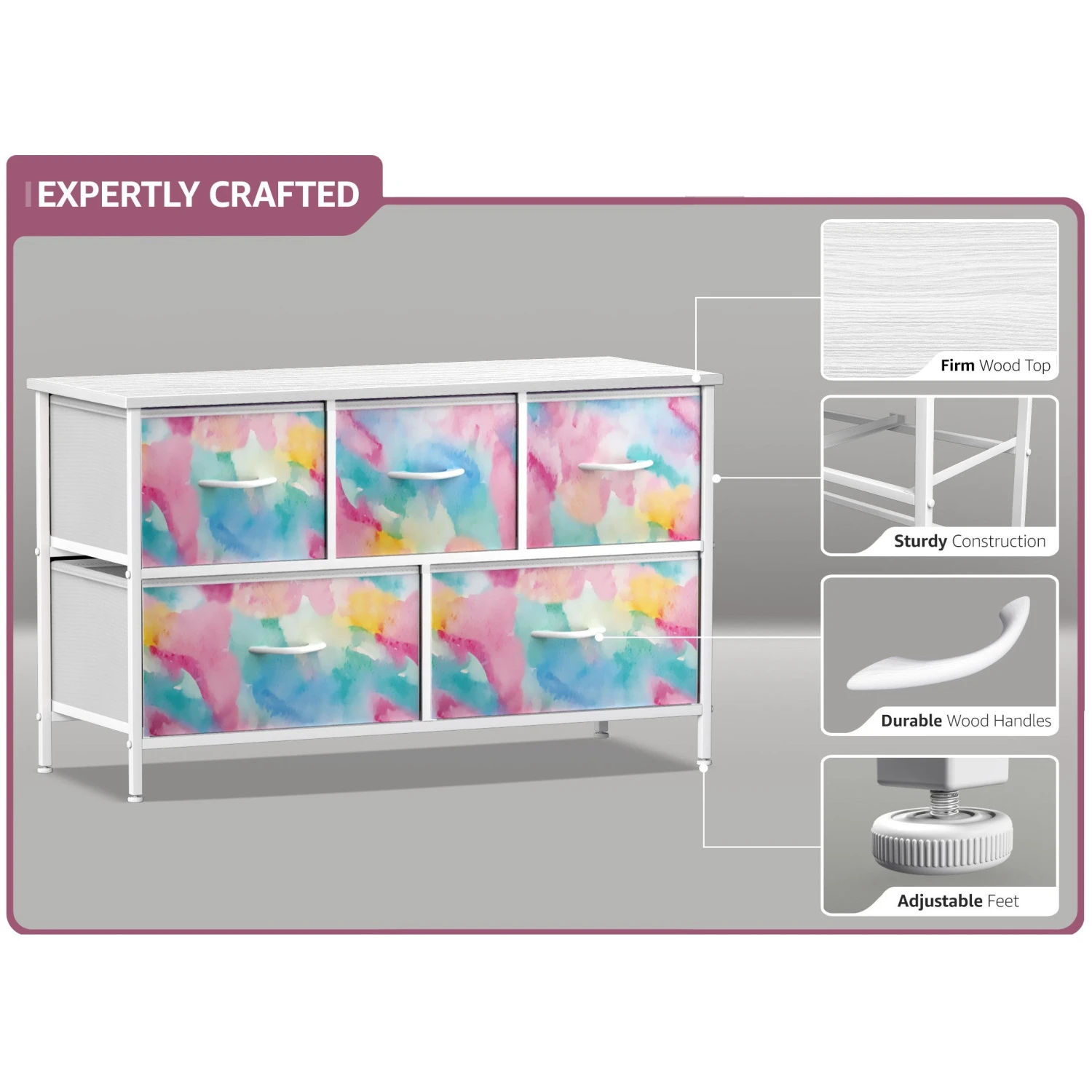 5 Drawer Wide Short Dresser 10 5 Drawer Wide Short Dresser - Image 8