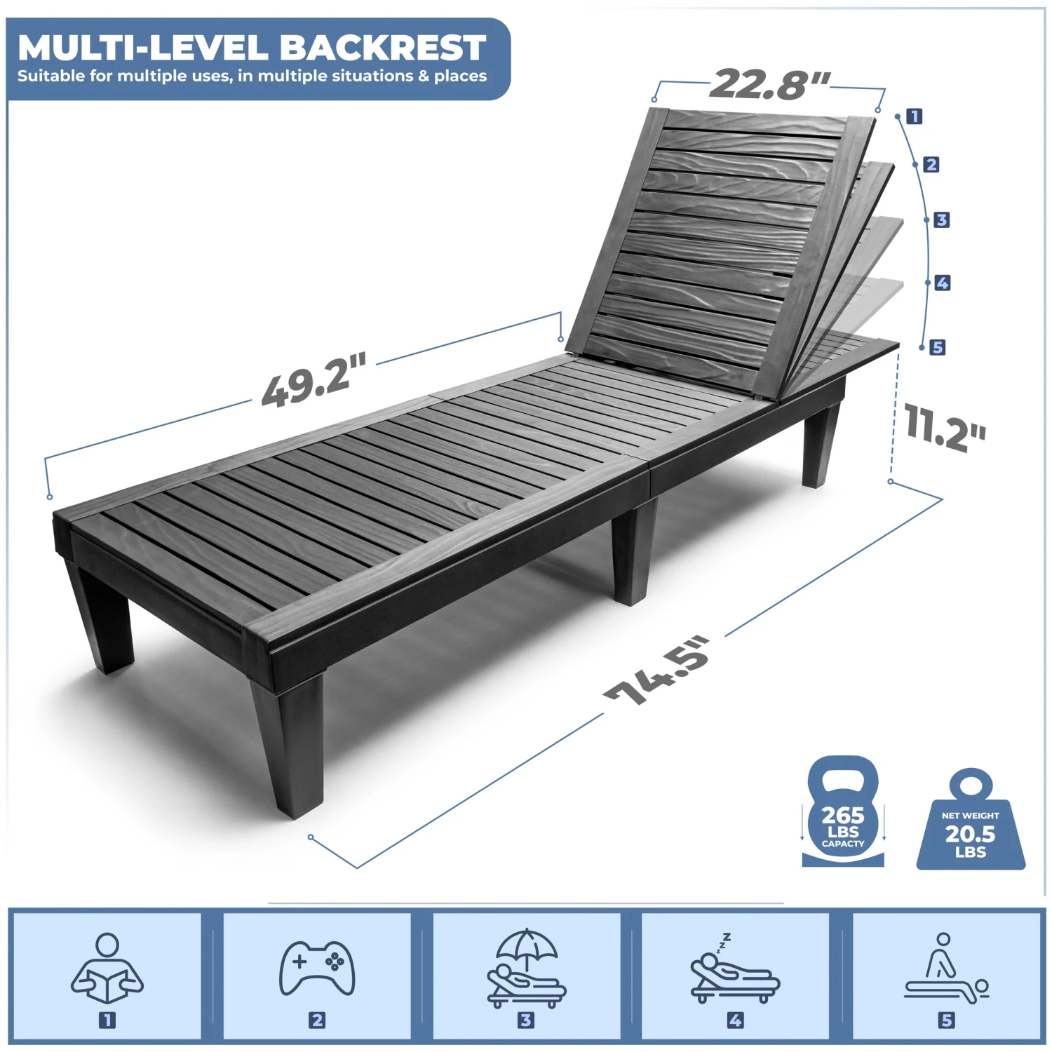 Adjustable Folding Outdoor Chaise Lounge Chair 5 Adjustable Folding Outdoor Chaise Lounge Chair - Image 3