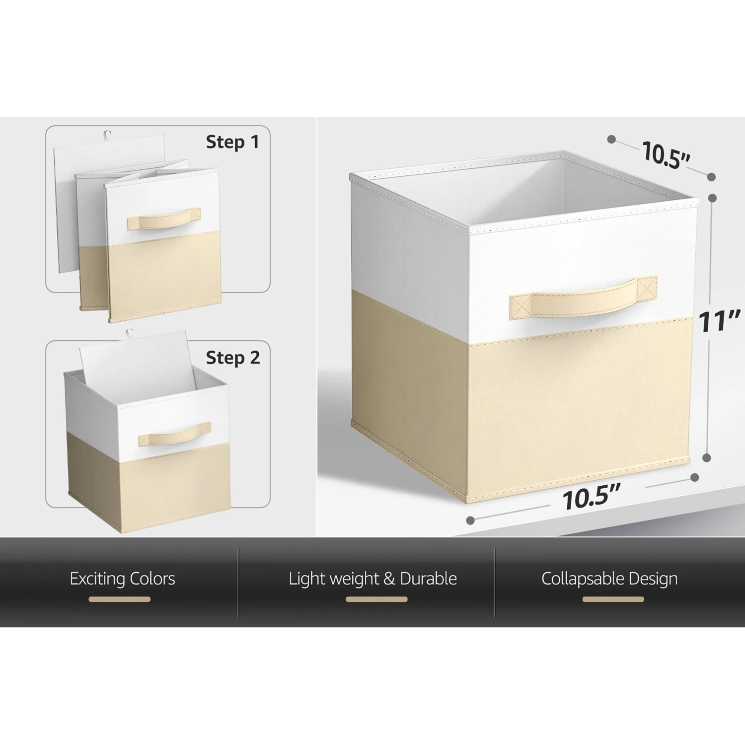 11" Cube Storage Fabric Bins (Two-Toned, 6 Pack) 5 11" Cube Storage Fabric Bins (Two-Toned, 6 Pack) - Image 3