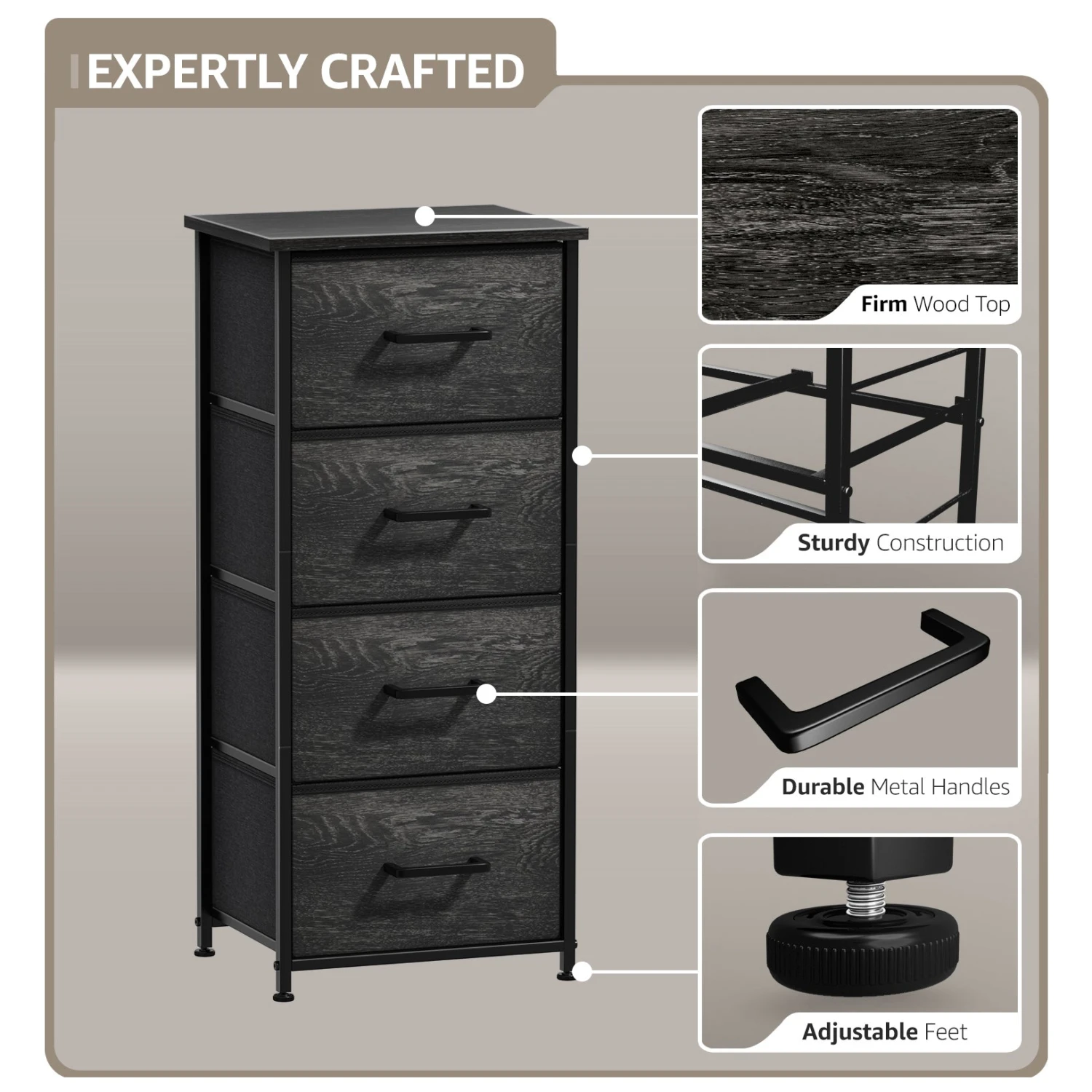 4 Drawer Vertical Short Nightstand 12 4 Drawer Vertical Short Nightstand - Image 11
