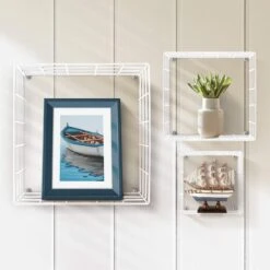 Square Floating Shelves (Set Of 3) -Sorbus Decor Shop 4. FLT MTLSQR WH Front LS