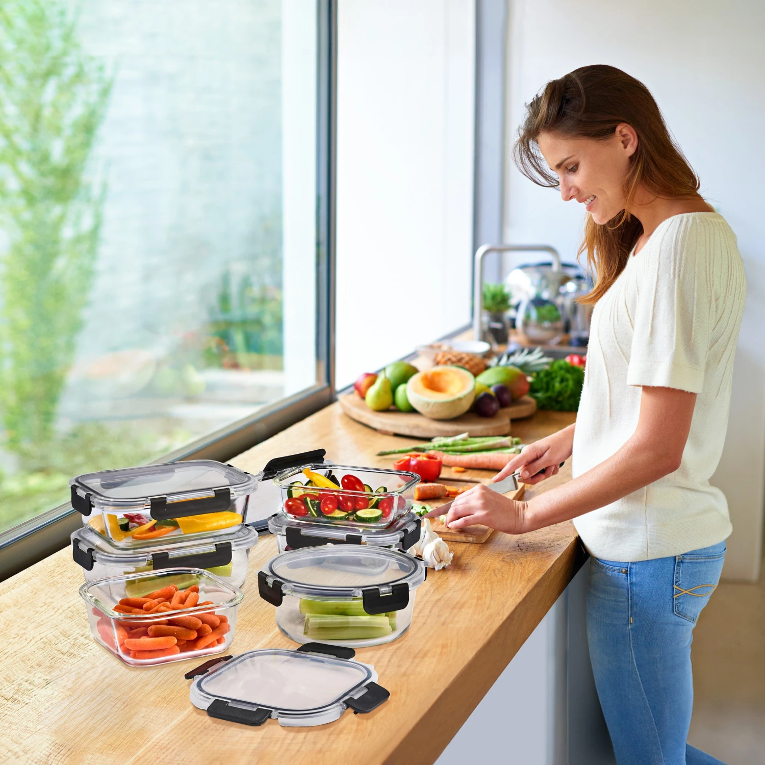 Glass Meal Prep Containers Airtight Lids Mix Shape (Set Of 8) 6 Glass Meal Prep Containers Airtight Lids Mix Shape (Set Of 8) - Image 4