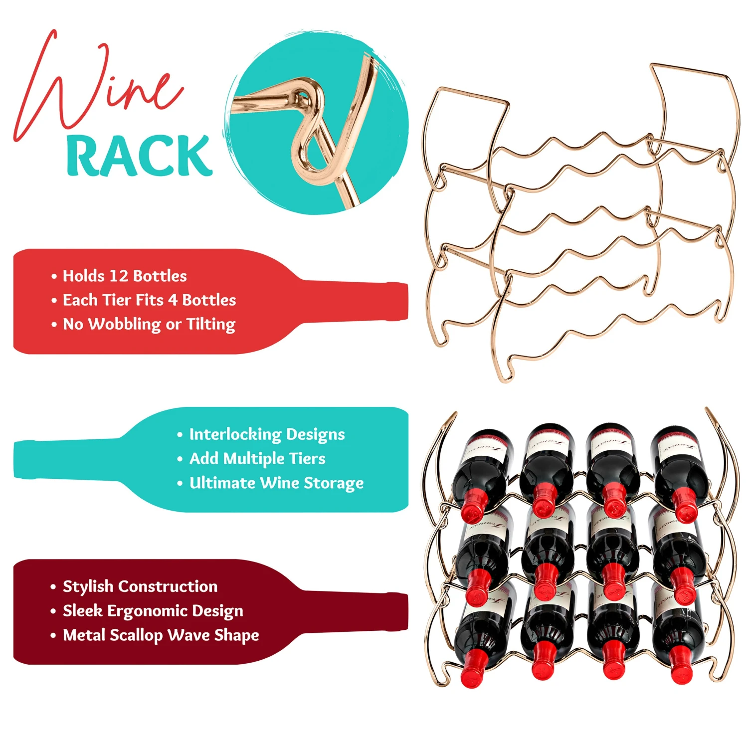 12 Bottle Metal Detachable Wine Rack (3 Tier) 9 12 Bottle Metal Detachable Wine Rack (3 Tier) - Image 7