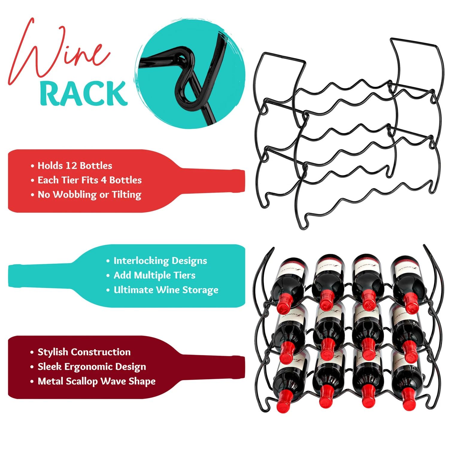 12 Bottle Metal Detachable Wine Rack (3 Tier) 19 12 Bottle Metal Detachable Wine Rack (3 Tier) - Image 17