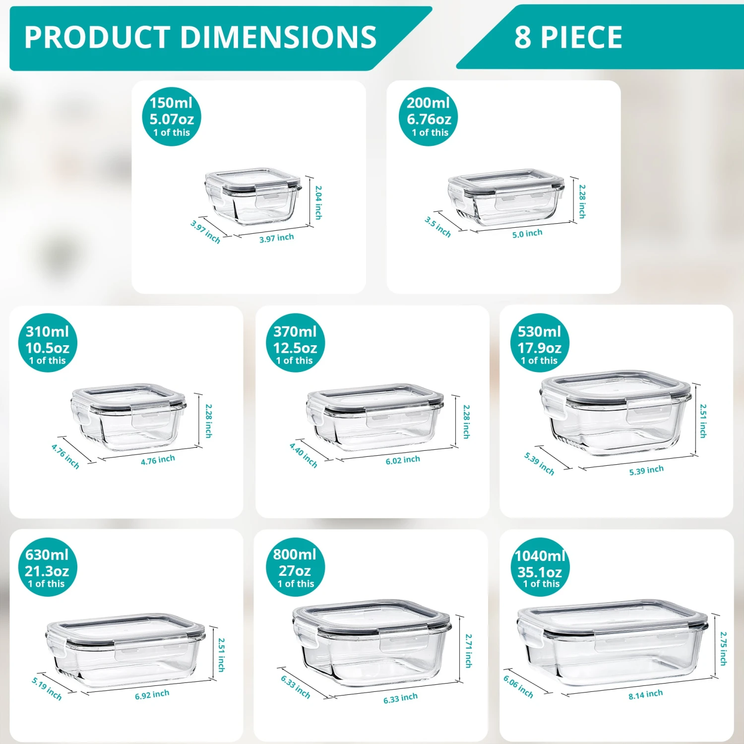 Glass Food Storage Containers With Lids (16 Pcs) 6 Glass Food Storage Containers With Lids (16 Pcs) - Image 4
