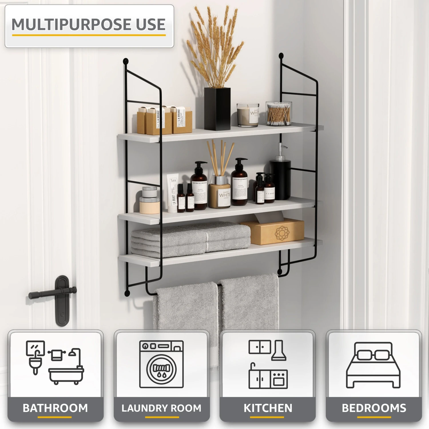 Floating Bathroom Shelf With Metal Brackets (3 Tier) 10 Floating Bathroom Shelf With Metal Brackets (3 Tier) - Image 8