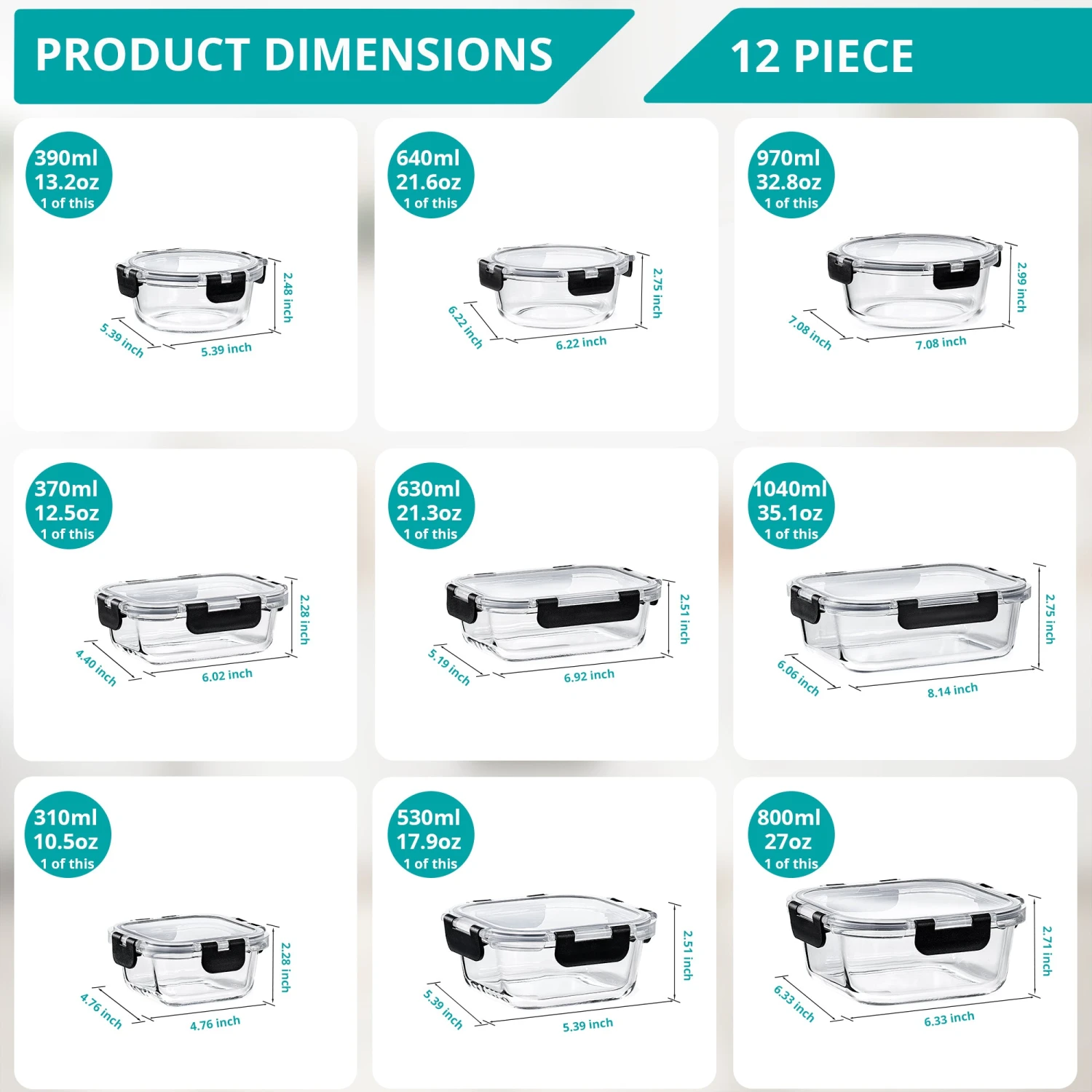 Glass Food Storage Airtight Containers With Lids (24 Pcs) 6 Glass Food Storage Airtight Containers With Lids (24 Pcs) - Image 4