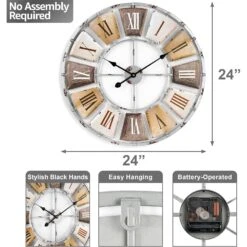 24" Vintage Industrial Wall Clock (Roman) 14 24" Vintage Industrial Wall Clock (Roman) -Sorbus Decor Shop 4 ab20306f bec1 40d2 b9c1 f95c757c4c06