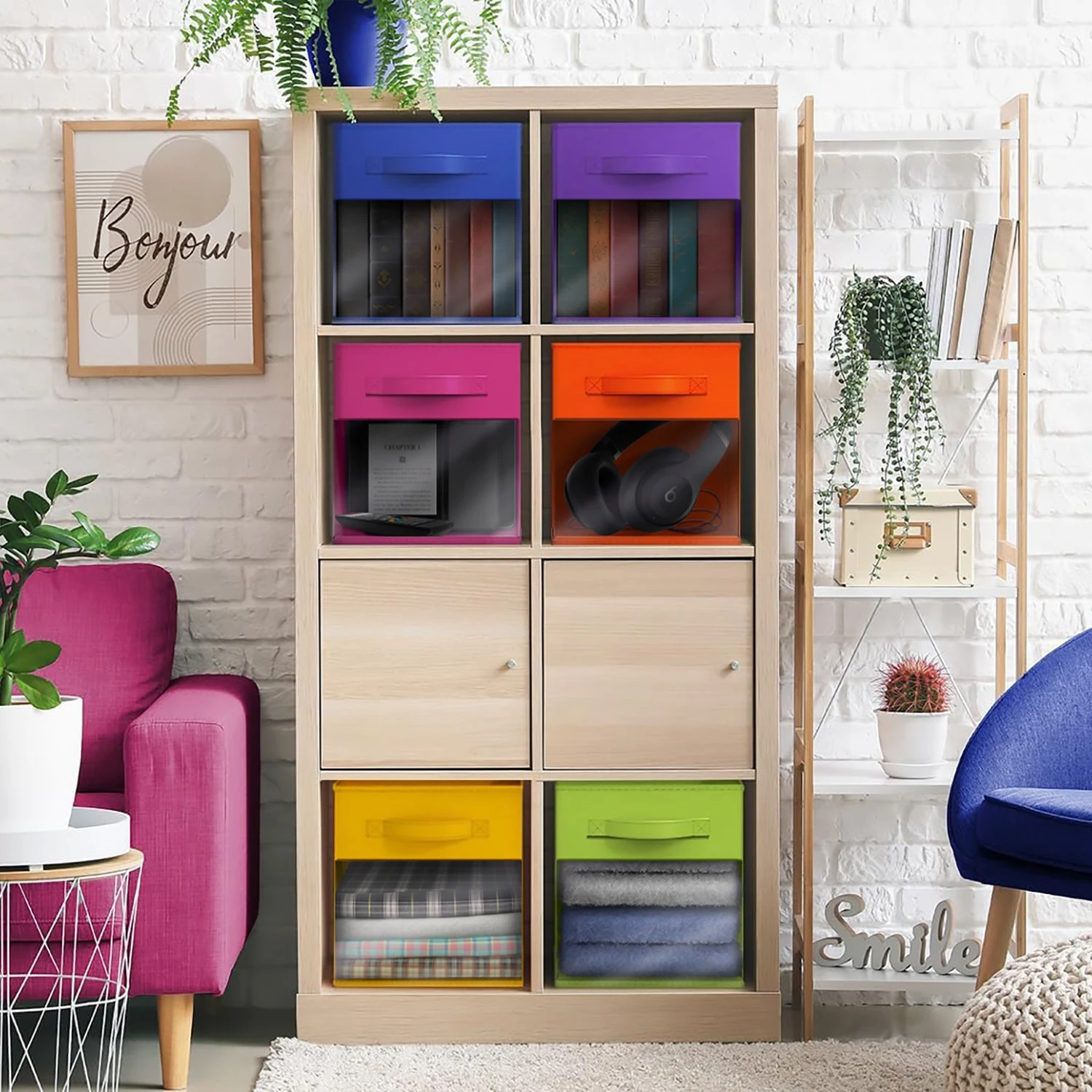 13" Large Cube Storage Bins With Windows (6 Pack Multi) 6 13" Large Cube Storage Bins With Windows (6 Pack Multi) - Image 4