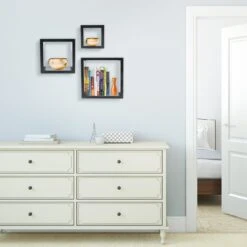 Square Floating Shelf (Set Of 3) -Sorbus Decor Shop 5.WD SQR BLK