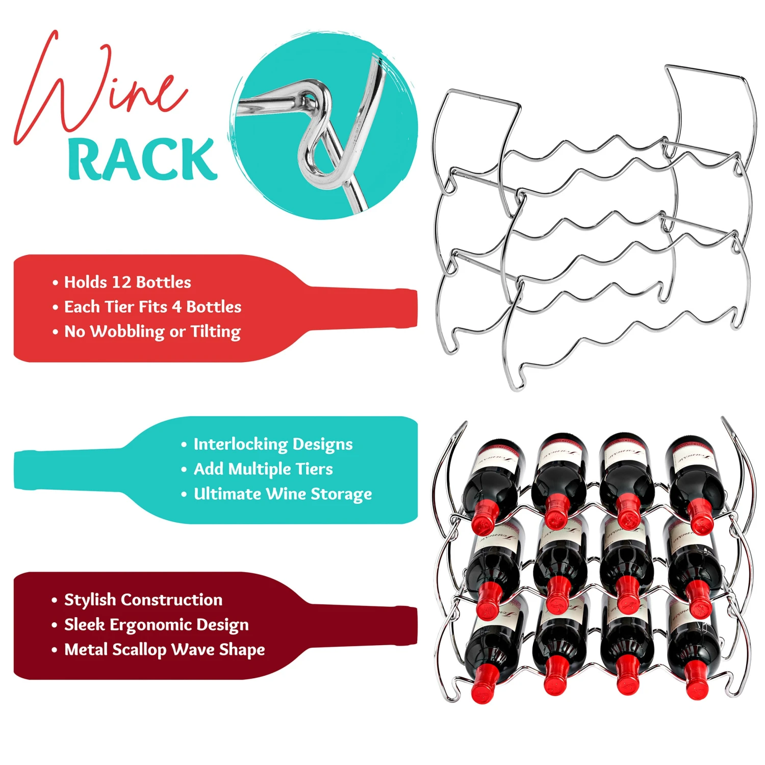 12 Bottle Metal Detachable Wine Rack (3 Tier) 16 12 Bottle Metal Detachable Wine Rack (3 Tier) - Image 14