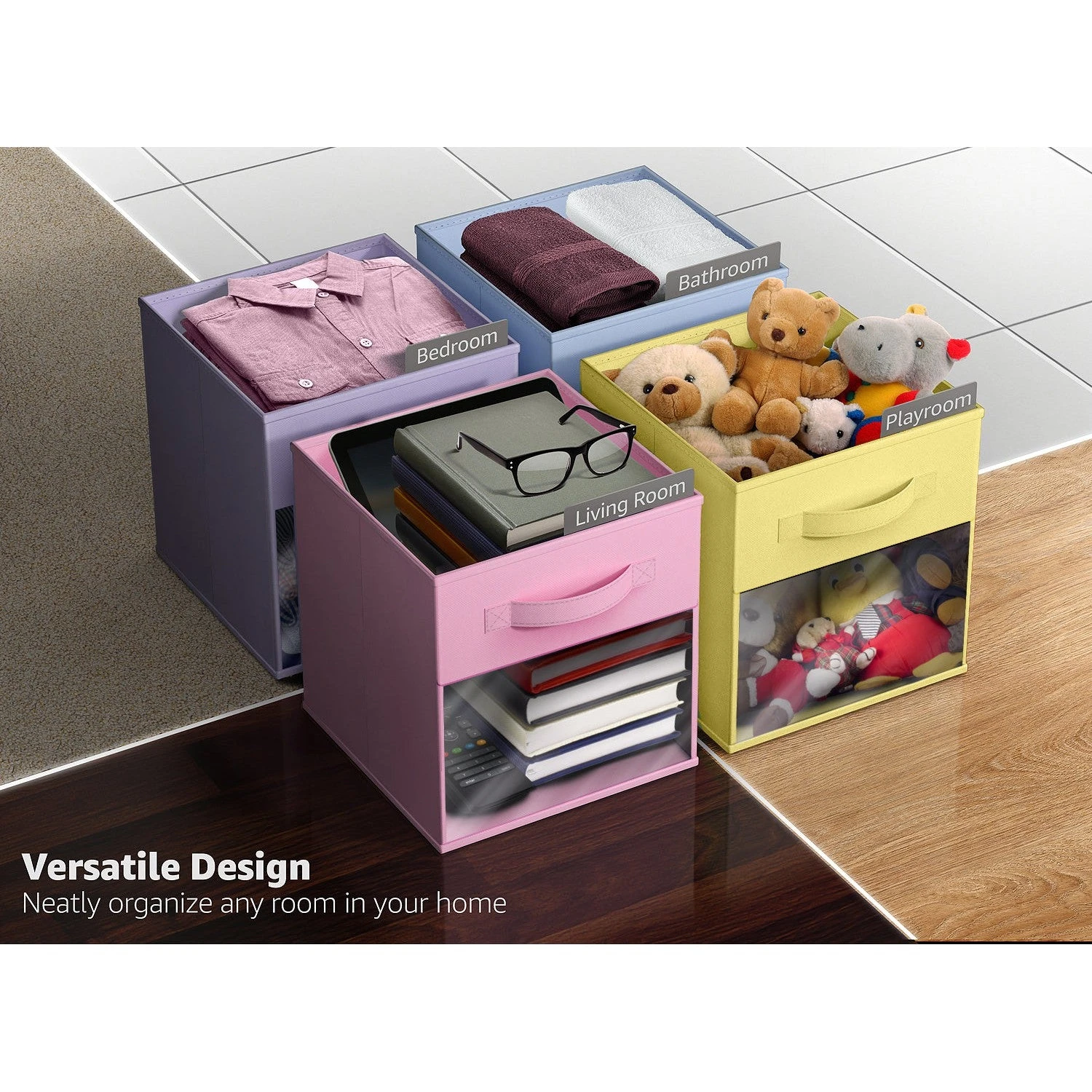 13" Large Cube Storage Bins With Window (6 Pack, Pastel) 7 13" Large Cube Storage Bins With Window (6 Pack, Pastel) - Image 5