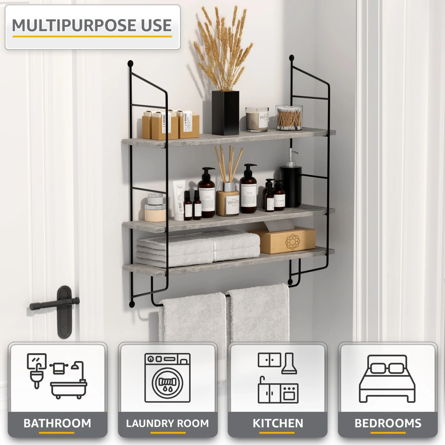 Floating Bathroom Shelf With Metal Brackets (3 Tier) 17 Floating Bathroom Shelf With Metal Brackets (3 Tier) - Image 15