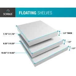Solid Square Floating Shelves (Set Of 3) -Sorbus Decor Shop 6. WD TILCR WH Dimensions