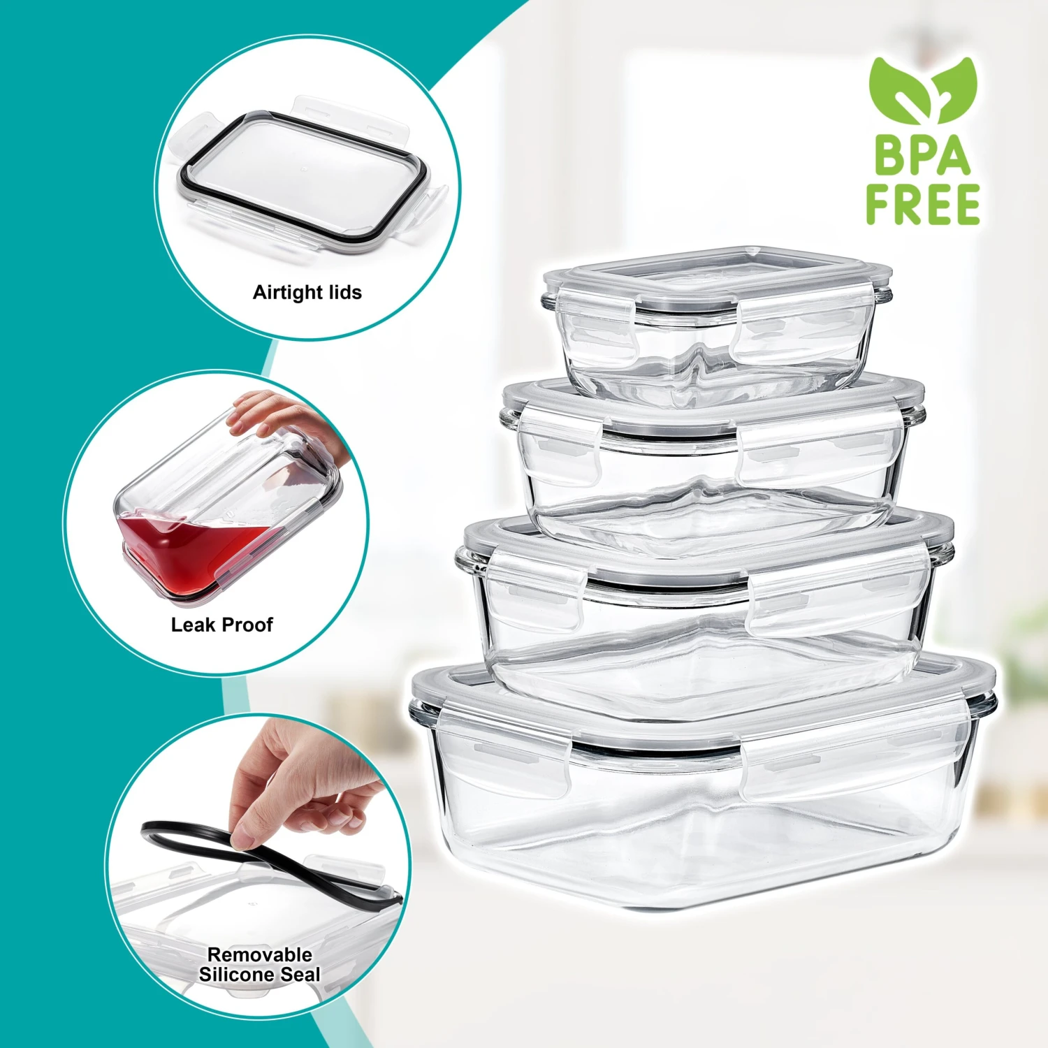 Glass Food Storage Containers With Lids (16 Pcs) 8 Glass Food Storage Containers With Lids (16 Pcs) - Image 6