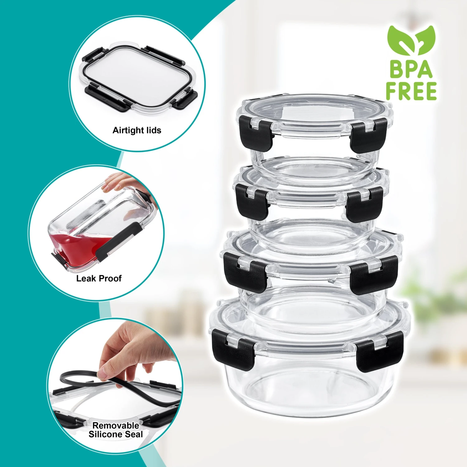 Glass Food Storage Airtight Containers With Lids (24 Pcs) 8 Glass Food Storage Airtight Containers With Lids (24 Pcs) - Image 6