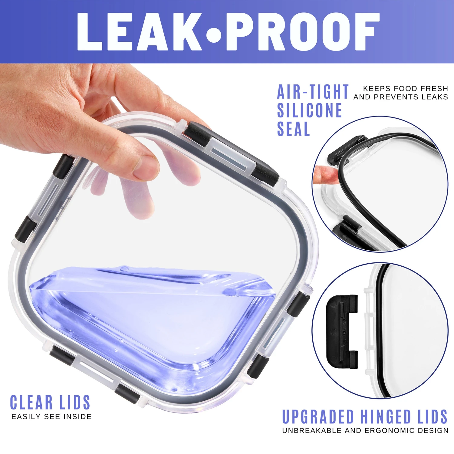 Square Glass Meal Prep Containers Airtight Lids (Set Of 8) 9 Square Glass Meal Prep Containers Airtight Lids (Set Of 8) - Image 7