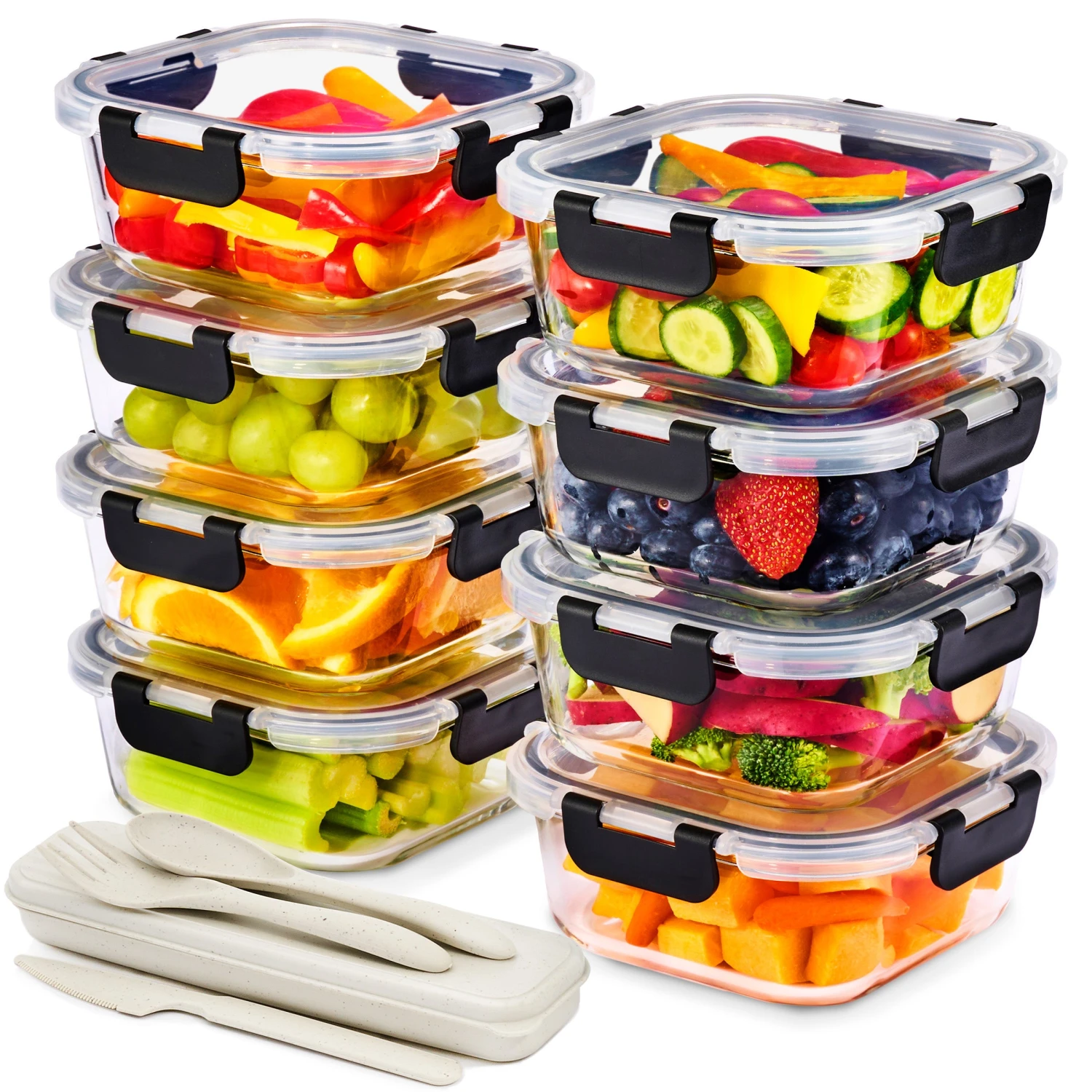 Square Glass Meal Prep Containers Airtight Lids (Set Of 8) 10 Square Glass Meal Prep Containers Airtight Lids (Set Of 8) - Image 8