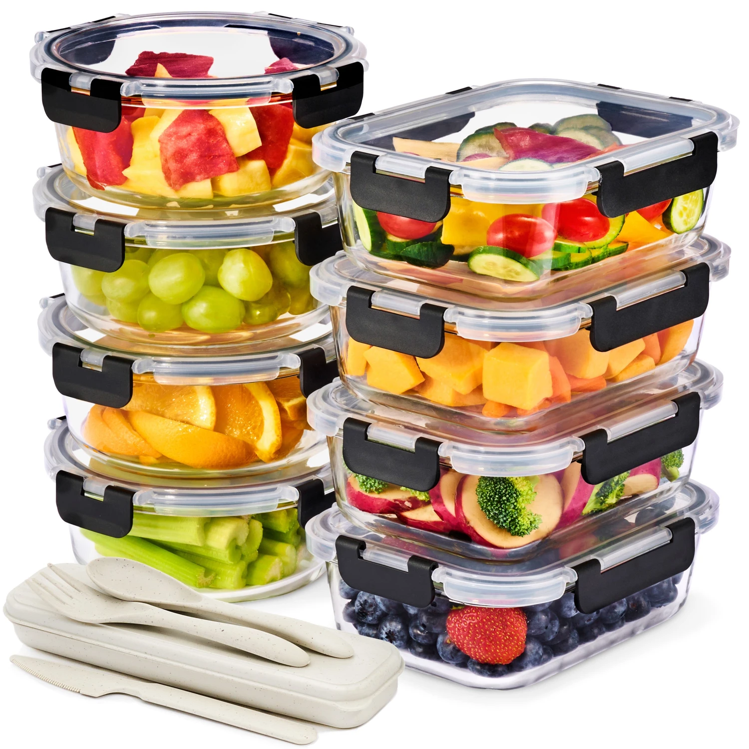 Glass Meal Prep Containers Airtight Lids Mix Shape (Set Of 8) 10 Glass Meal Prep Containers Airtight Lids Mix Shape (Set Of 8) - Image 8