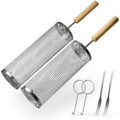 Stainless Steel Rolling Barbecue Grilling Basket - 2 Piece -Sorbus Decor Shop 8 976aaabb 0cce 488f 84e7 f9ba3121a0b9