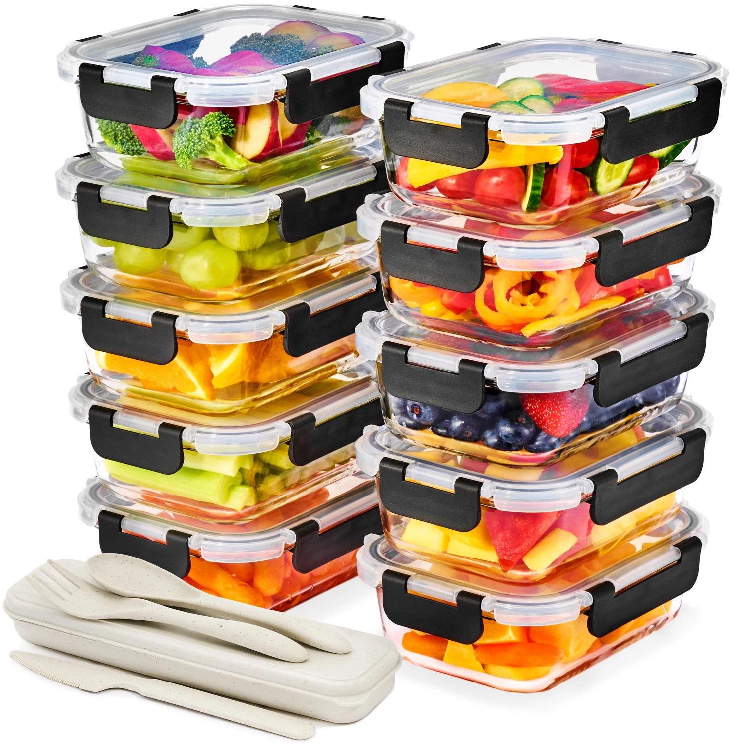 Rectangular Glass Meal Prep Containers Airtight Lids (Set Of 10) 10 Rectangular Glass Meal Prep Containers Airtight Lids (Set Of 10) - Image 8