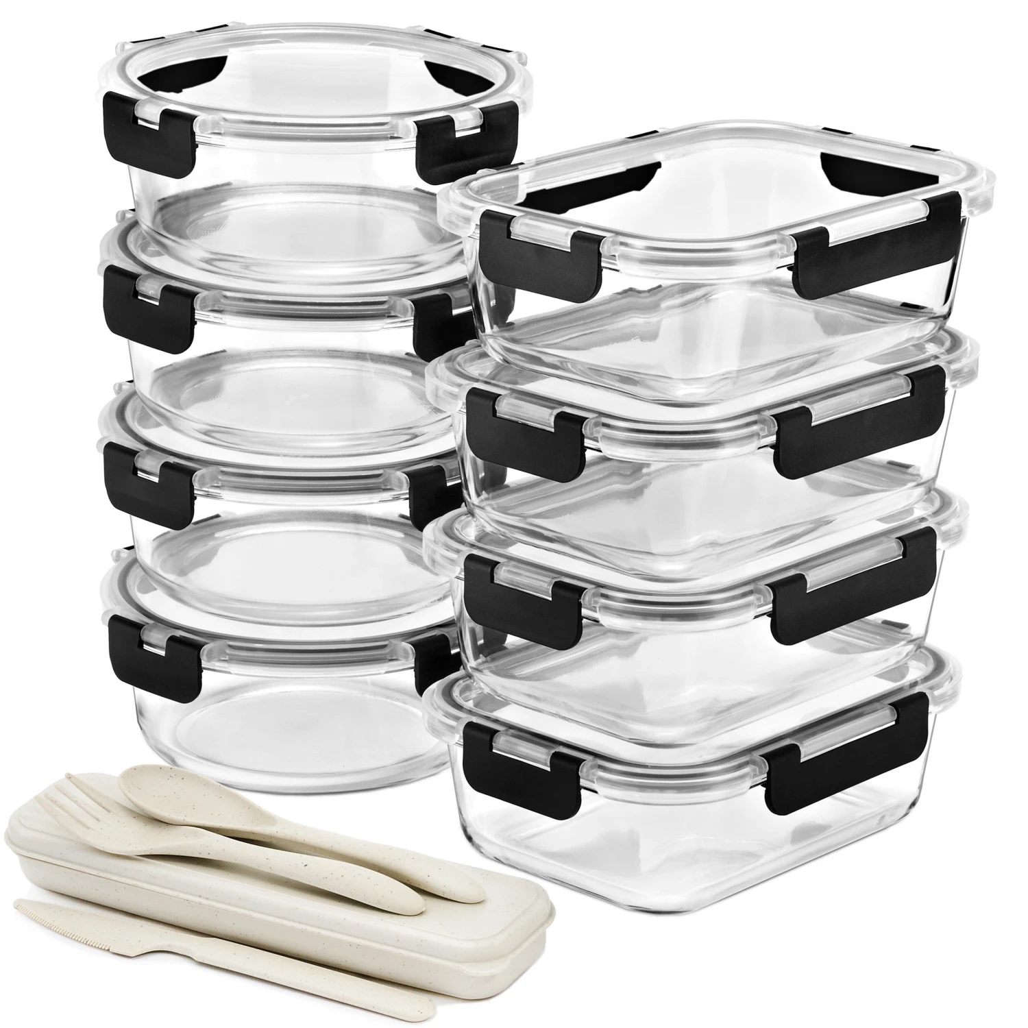 Glass Meal Prep Containers Airtight Lids Mix Shape (Set Of 8) 11 Glass Meal Prep Containers Airtight Lids Mix Shape (Set Of 8) - Image 9