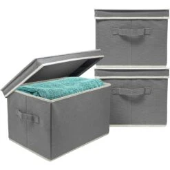 Storage Box Bins With Lid (Set Of 3) 34 Storage Box Bins With Lid (Set Of 3) -Sorbus Decor Shop BSKTBX Gray 1