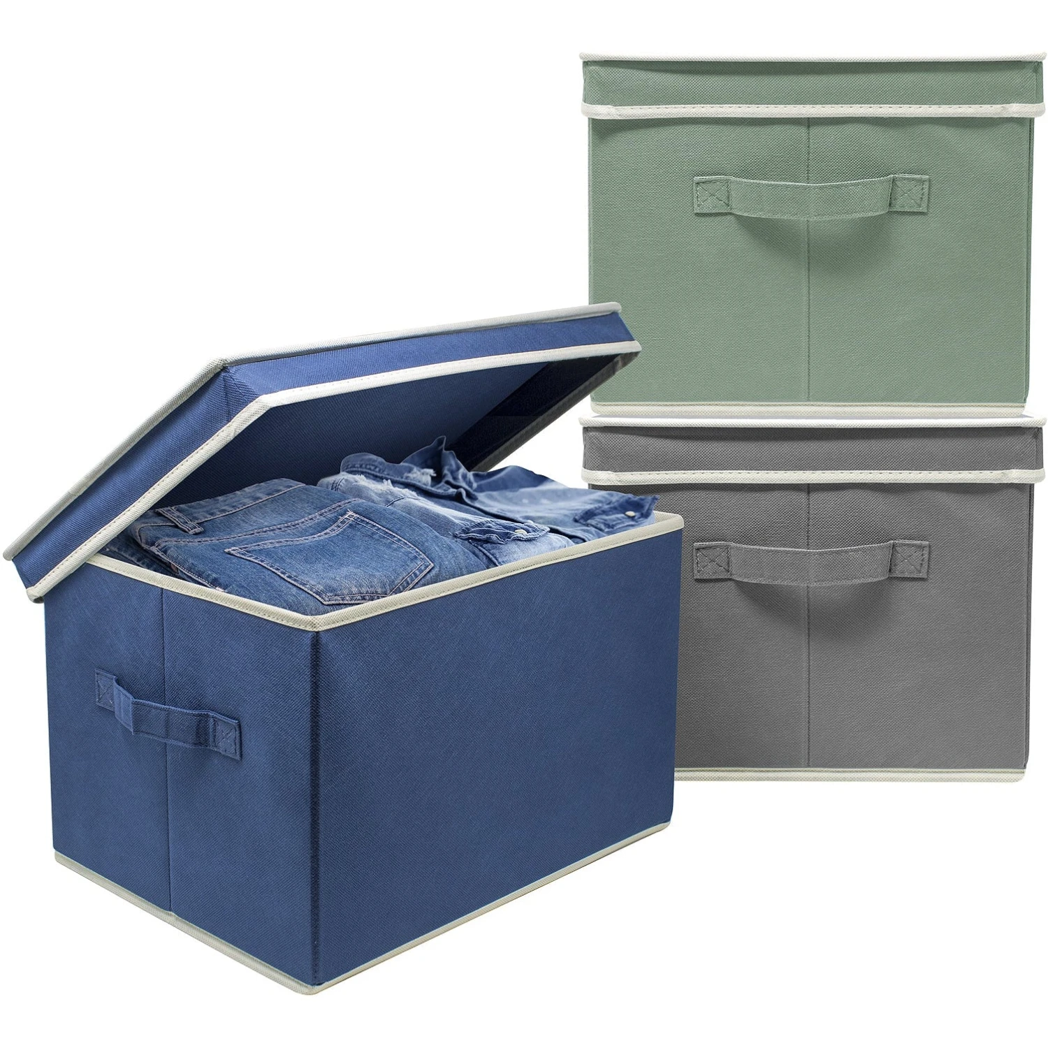 Storage Box Bins With Lid (Set Of 3) 3 Storage Box Bins With Lid (Set Of 3)